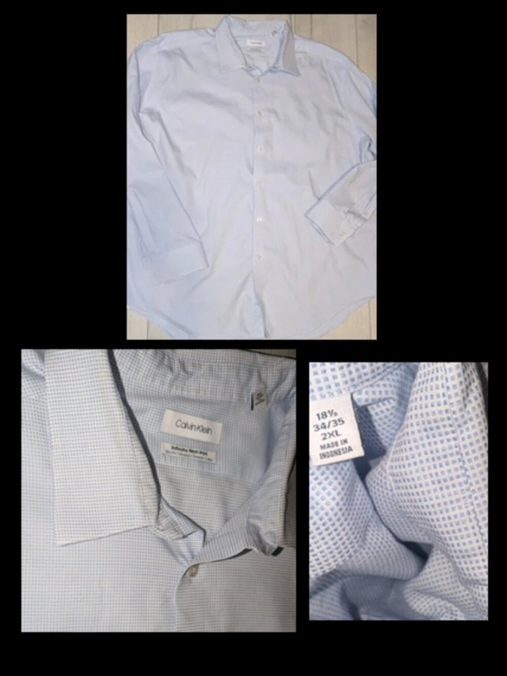 Calvin Klein Blue & White Micro-Patterned Non Iron Slip Fit Dress Shirt Mens 2XL